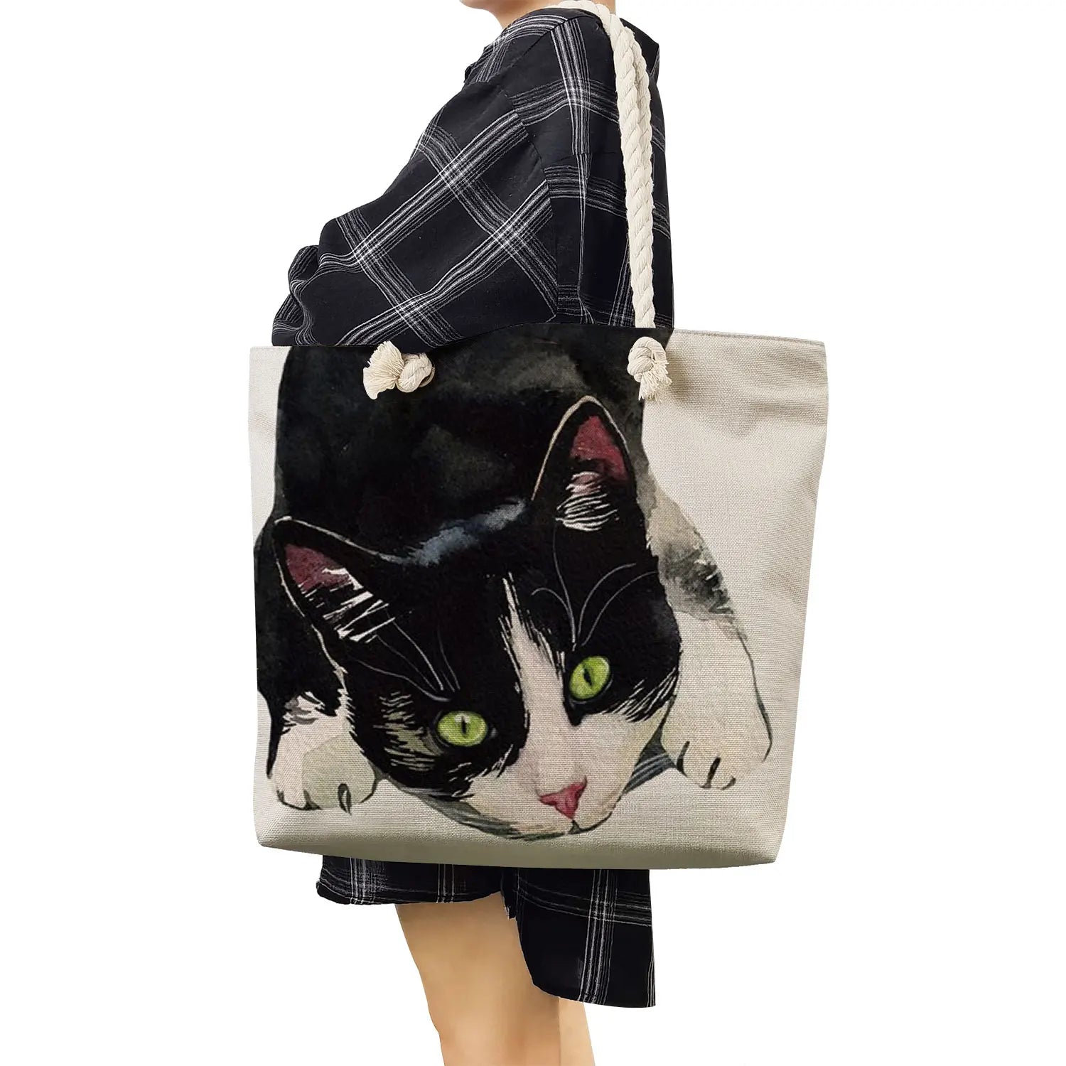 Watercolor Cat Printed Womens Tote Bags Eco Reusable Shopping Shopper Bags