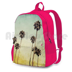 Vintage California Texture Palm Trees Outdoor Hiking Backpack
