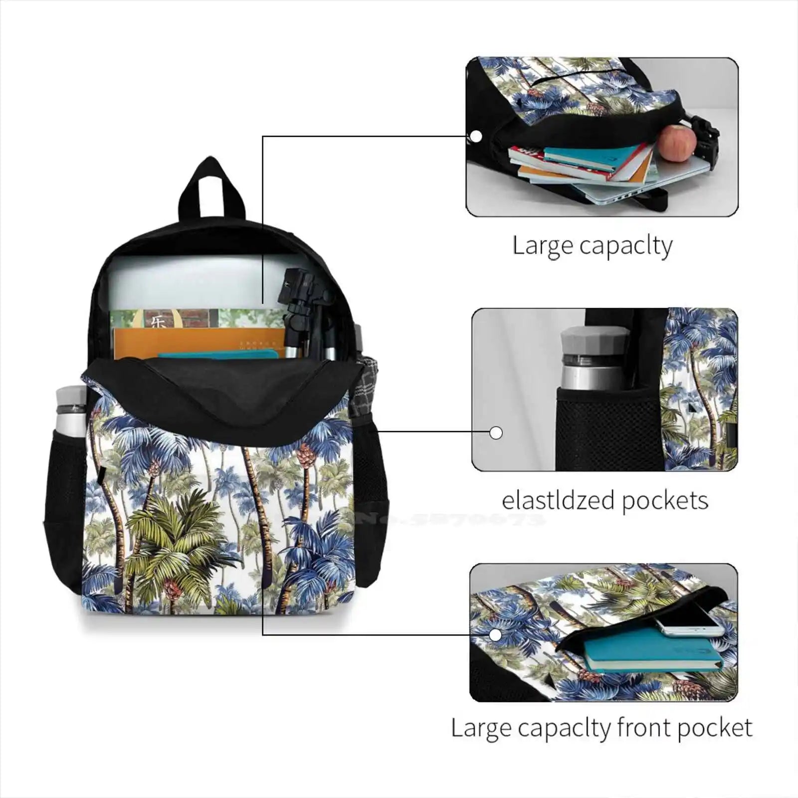 Palm Trees Pattern Print School Bag Backpack Laptop 15 Inch