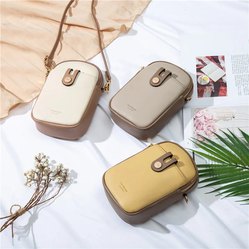 Panelled Small Crossbody Bags Soft Pu Leather Mini Shoulder Messenger Phone Bag