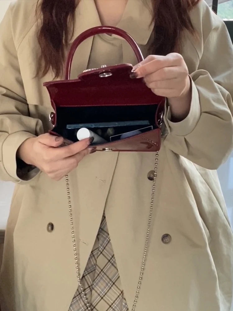 Vintage Patent Leather Women Shoulder Bag with Chain Strap