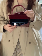 Vintage Patent Leather Women Shoulder Bag with Chain Strap
