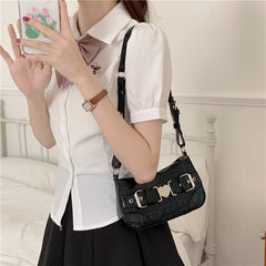 Vintage Patent Leather Women Underarm Bag Crocodile Pattern Female Handbags