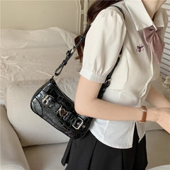 Vintage Patent Leather Women Underarm Bag Crocodile Pattern Female Handbags