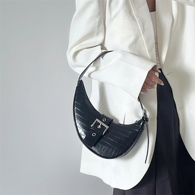 Crocodile Pattern Half Moon Underarm Bag for Women