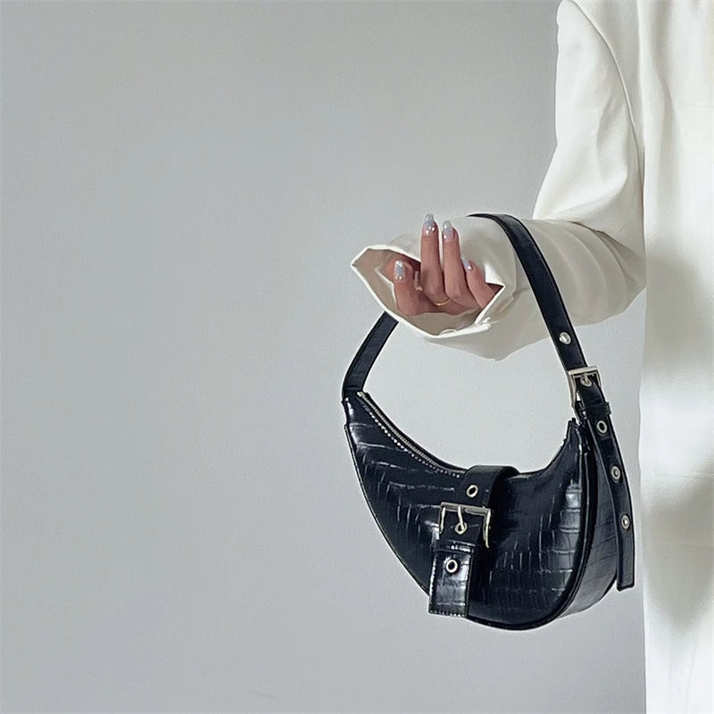 Crocodile Pattern Half Moon Underarm Bag for Women