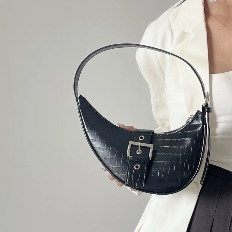 Crocodile Pattern Half Moon Underarm Bag for Women
