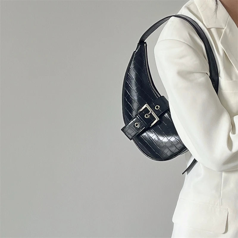 Crocodile Pattern Half Moon Underarm Bag for Women