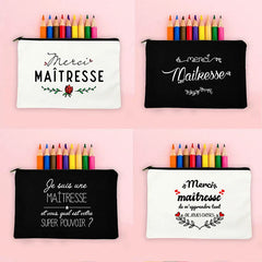 French Print Pencil Case Wash Pouch Teacher Storage Bags