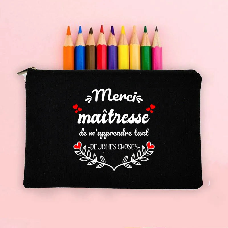 French Print Pencil Case Wash Pouch Teacher Storage Bags