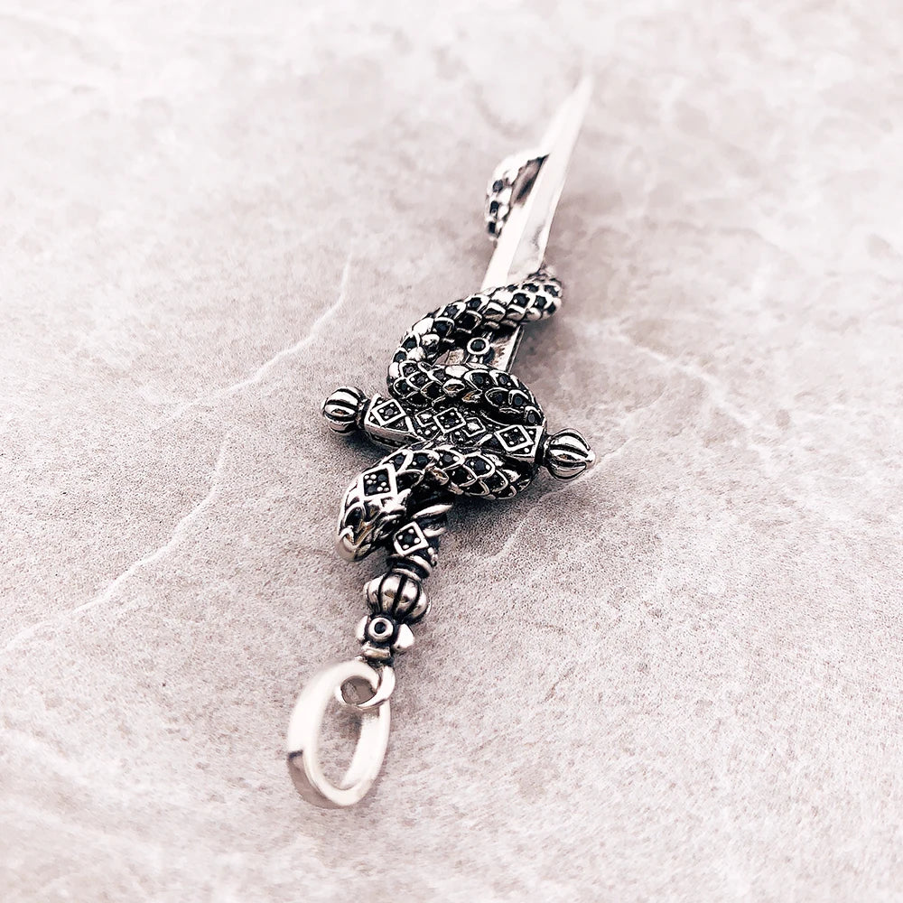 Blackened Sword With Snake 925 Sterling Silver Jewelry