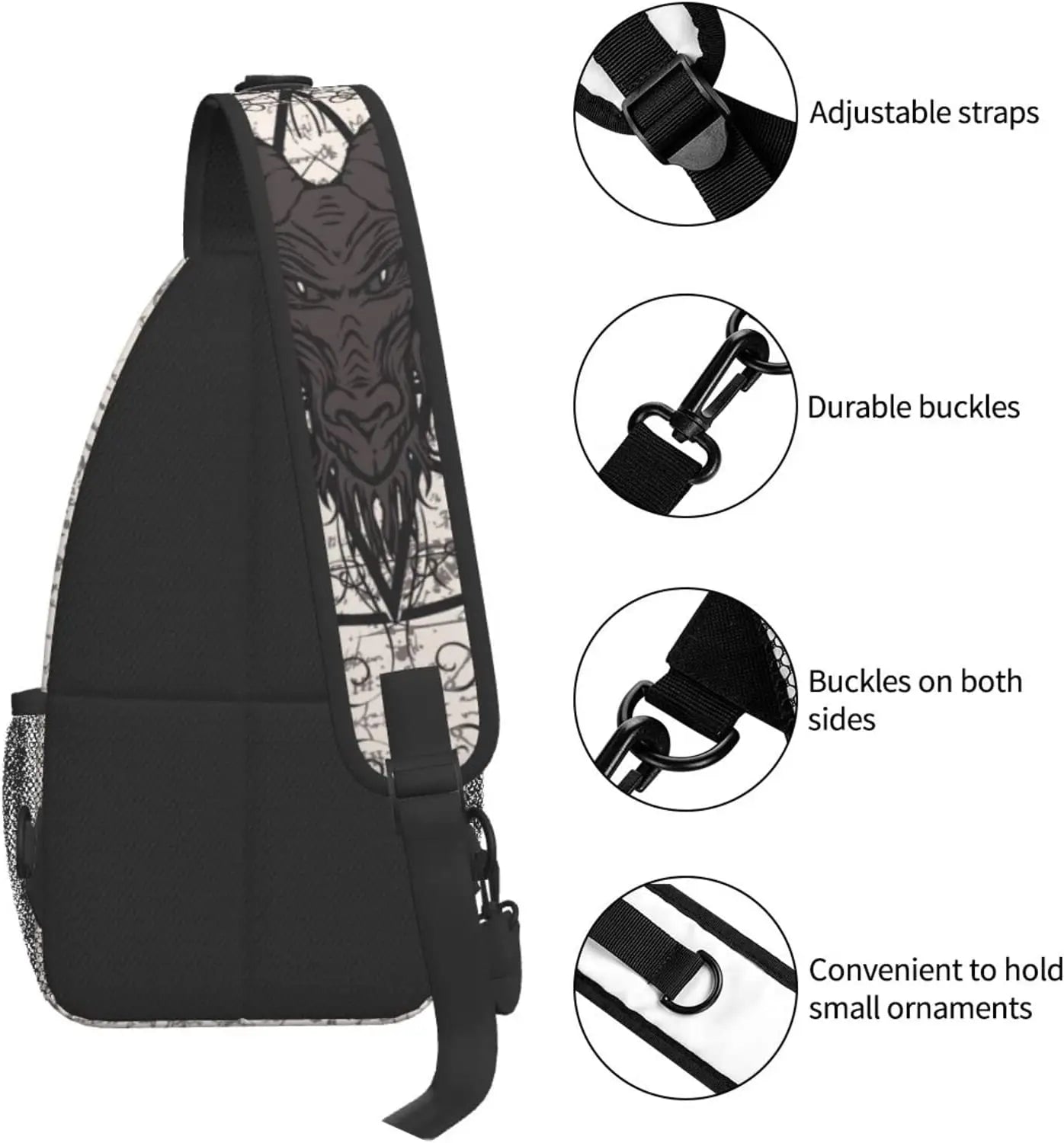 Pentagram Goat Skull Sling Bag Crossbody Travel Hiking Chest Backpack