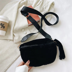 Winter Women Waist Bag Plush Crossbody Bag Solid Faux Fur Waist Pack