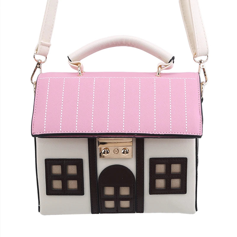 House Shaped Leather Women Handbags Creative Girl Crossbody Bag
