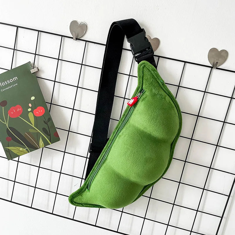 Creative Plush Bean Shape Crossbody Bag Soft Plush Shoulder Bag Fun Chest Bag