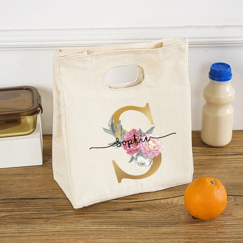Personalized Initial with Name Insulated Lunch Bag Women Kids