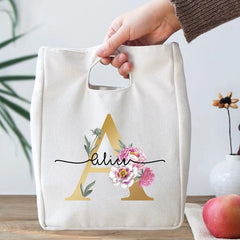 Personalized Initial with Name Insulated Lunch Bag Women Kids