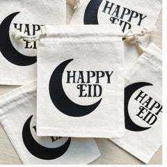 Eid Mubarak Drawstring Pouch Fabric Bag Kids Money Pouch 10x14cm