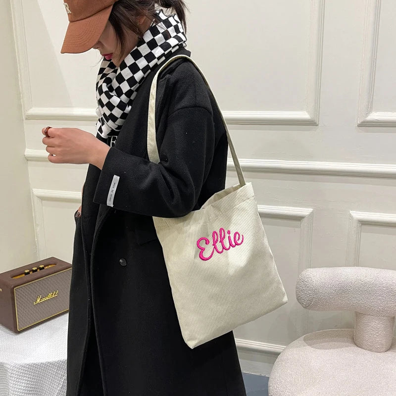 Personalized Name Embroidery Corduroy Shoulder Bag
