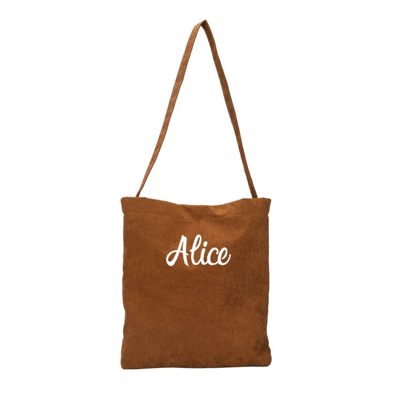 Personalized Name Embroidery Corduroy Shoulder Bag