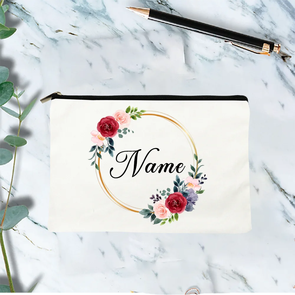 Floral Wreath Cosmetic Bag Bridemaid Makeup Travel Toiletry Organizer