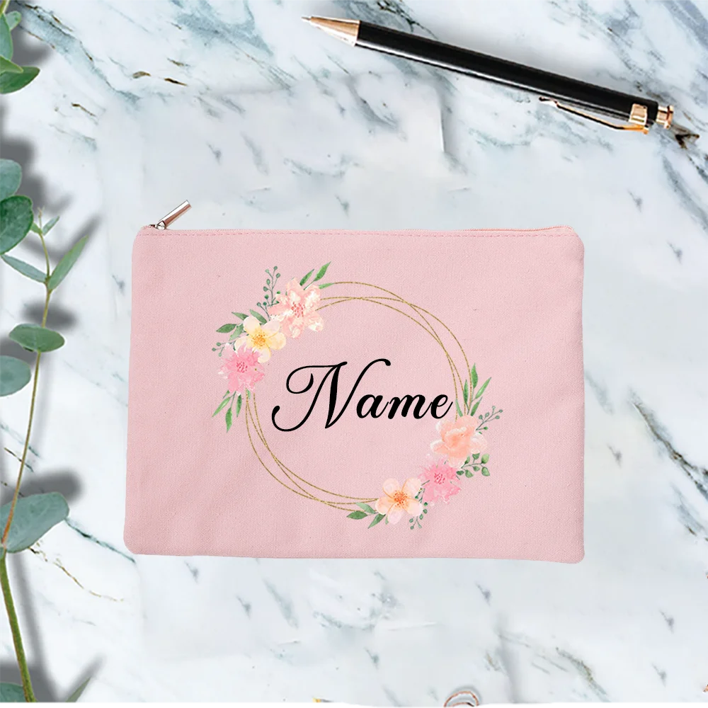 Floral Wreath Cosmetic Bag Bridemaid Makeup Travel Toiletry Organizer