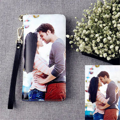 Personalized Two Picture Photo Zipper Long Wallet for Women Men