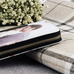 Personalized Two Picture Photo Zipper Long Wallet for Women Men