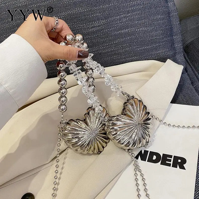 Mini Shell Shoulder Crossbody Bag with Metal Alloy Chain