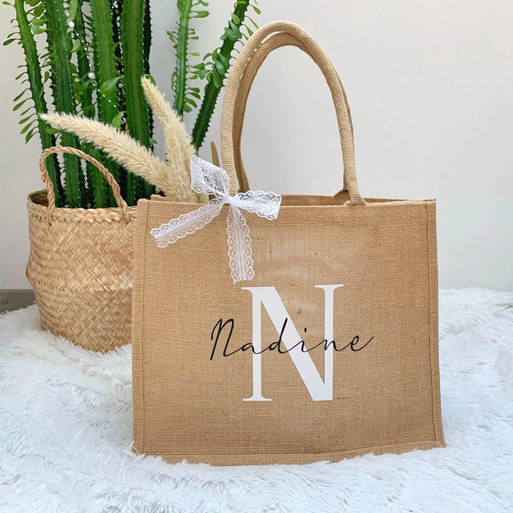 Personalized Jute Bag Initials Tote Gift for Birthday Christmas Party