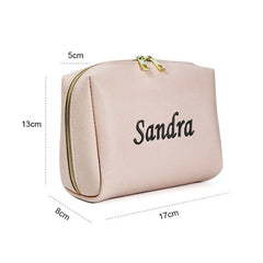 Personalized Embroidered Cosmetic Bag Large-Capacity PU Leather Travel Wash Bag