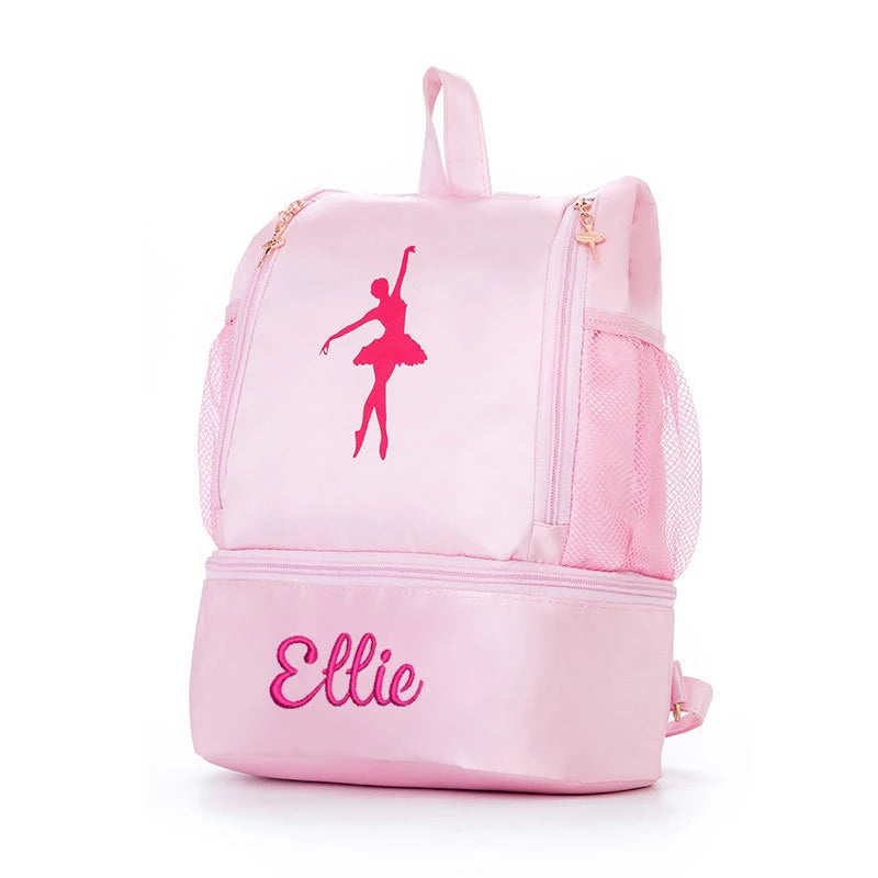 Pink Dance Bag for Girls Embroidered Name Ballet Dance Bag