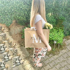 Custom Initials Jute Tote Bag for Mom Birthday