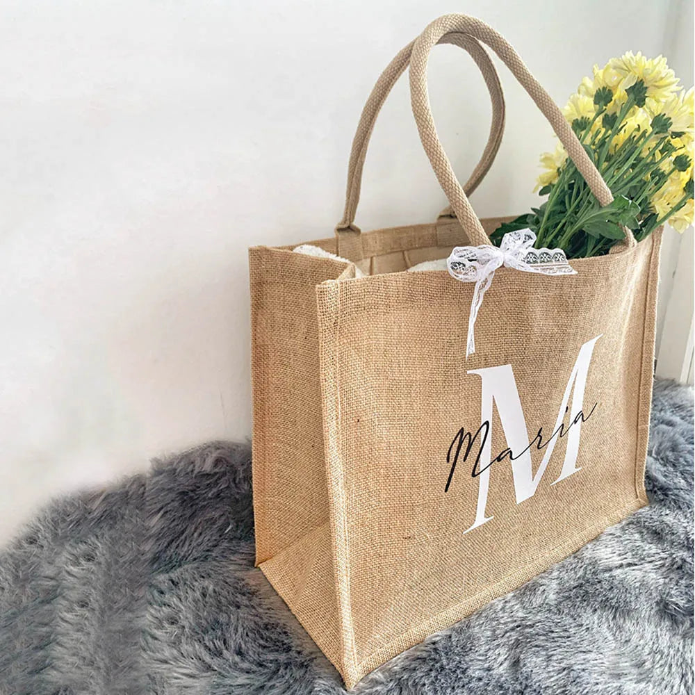 Custom Initials Jute Tote Bag for Mom Birthday