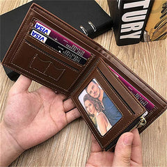 Engraved PU Leather Wallet Short Purse Photo Men Gift