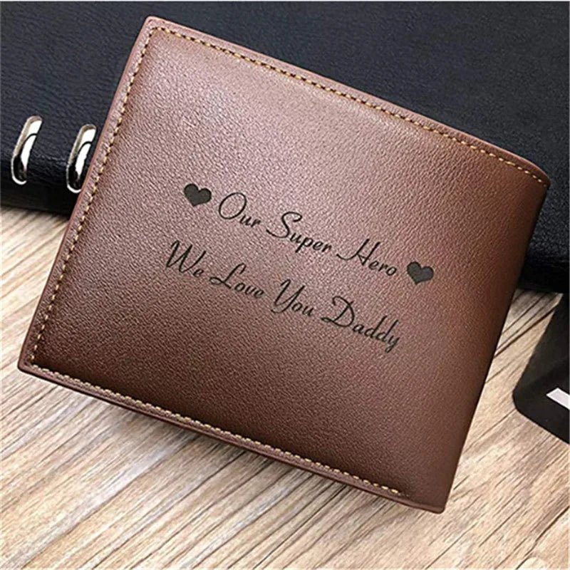 Engraved PU Leather Wallet Short Purse Photo Men Gift