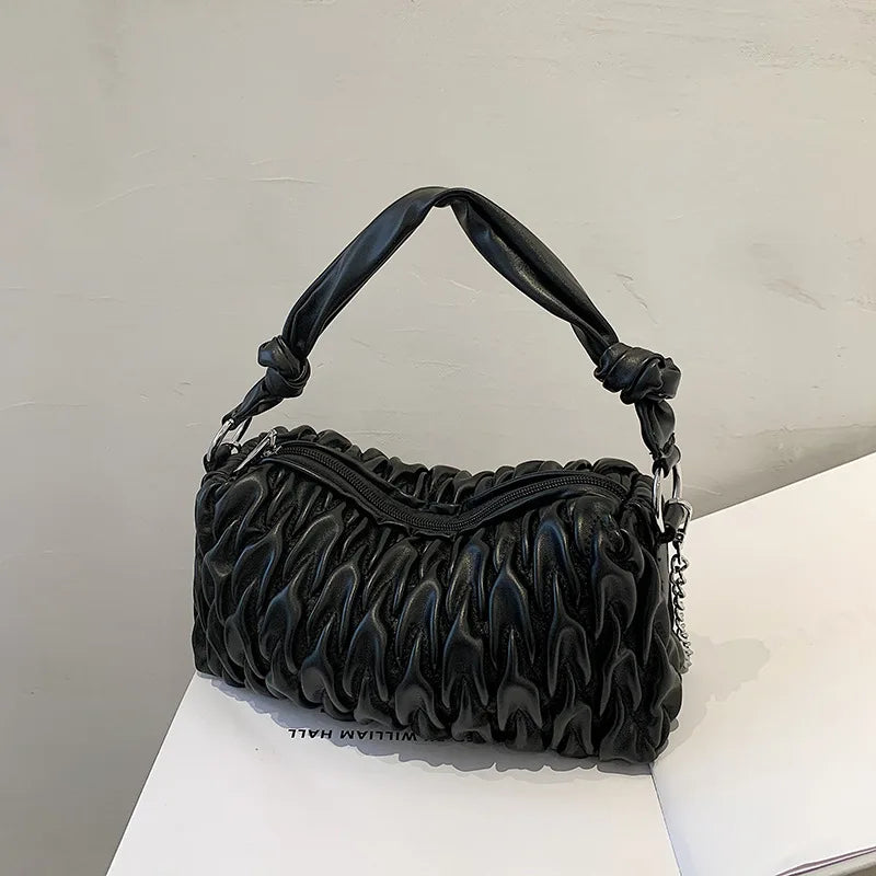 Soft Leather Chain Shoulder Bag - Black