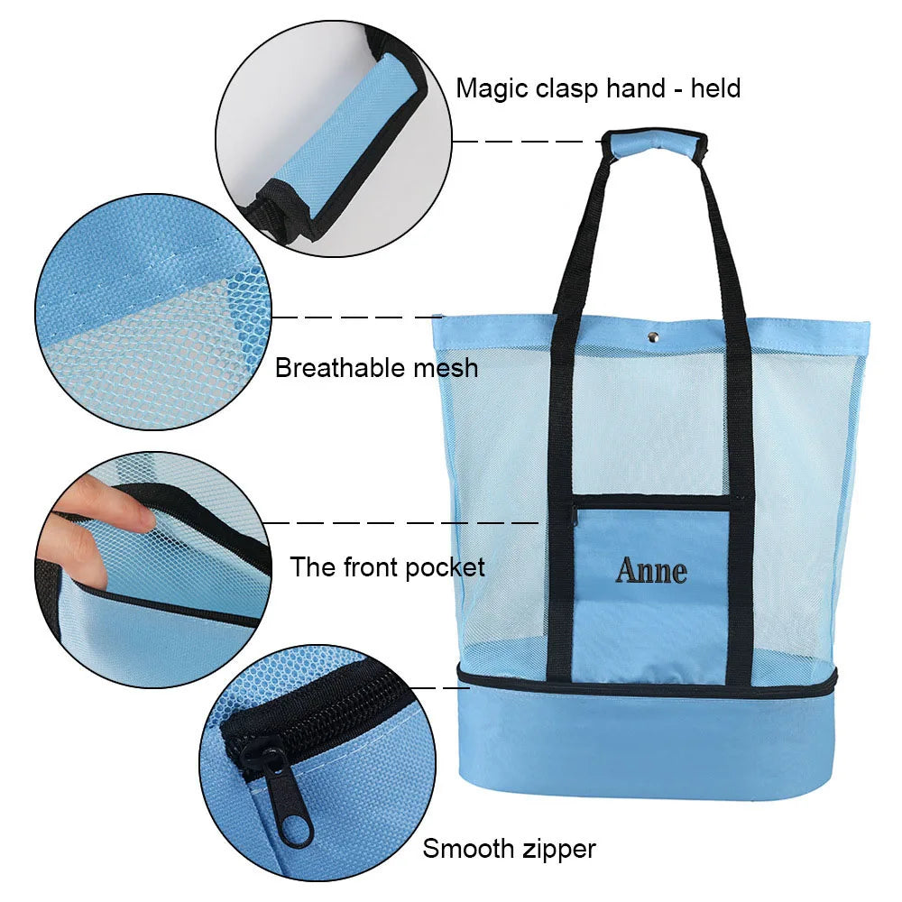 Mesh Beach Bag Tote 2 in 1 Insulated Lunch Bag