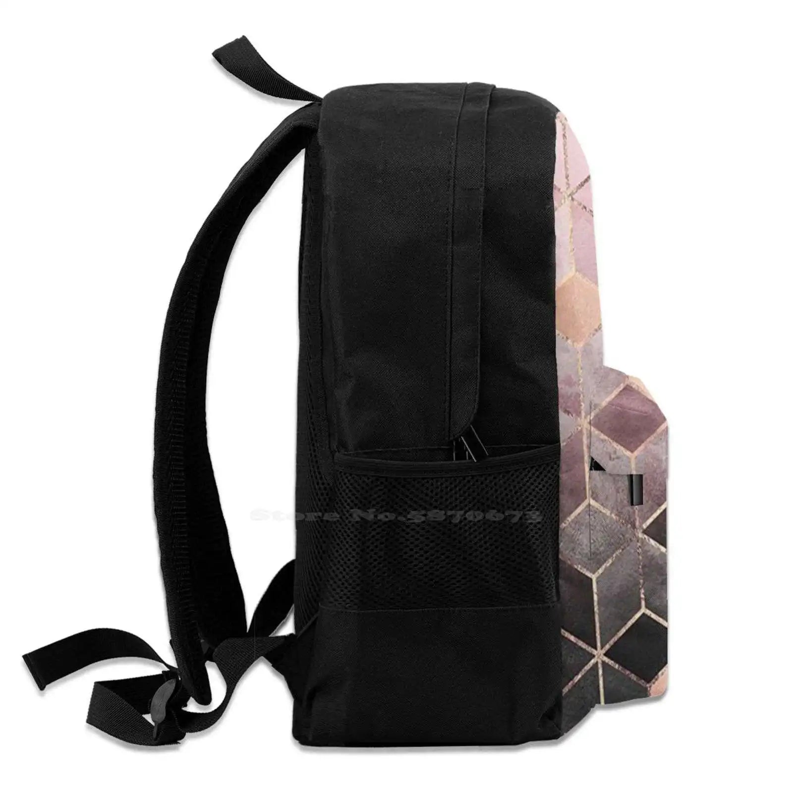 Pink Grey Gradient Cubes 3D Print Backpack Abstract Geometric Pattern