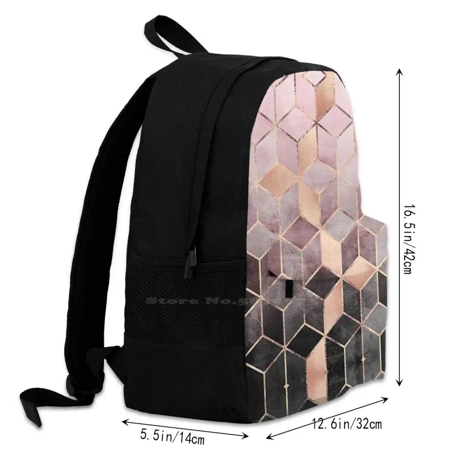 Pink Grey Gradient Cubes 3D Print Backpack Abstract Geometric Pattern