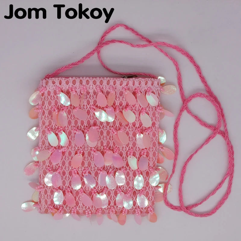 Pink Girl Sequins Beaded Shoulder Messenger Bag
