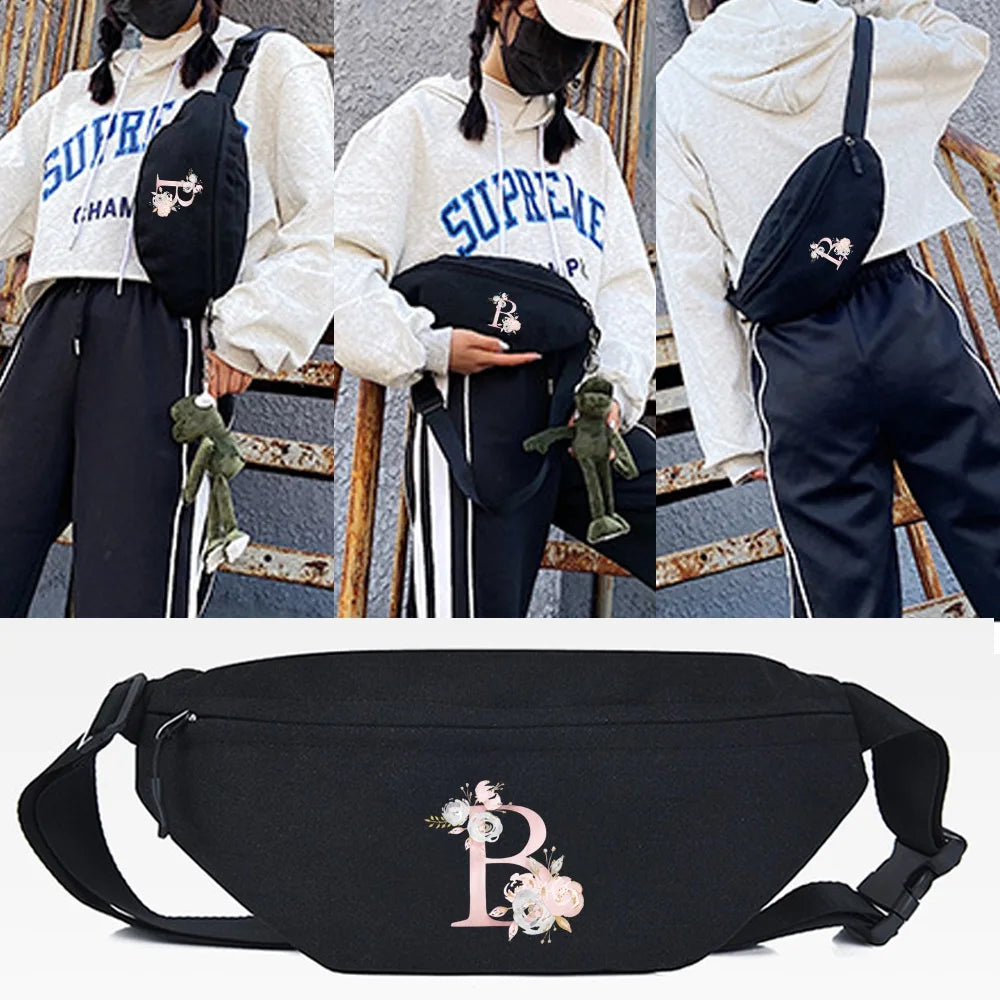 Pink Flower R Print Waist Bags Men Women Handbag Sport Belt Shoulder Pack