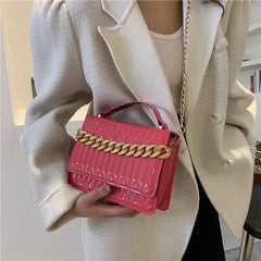 Pink Green Leather Chain Shoulder Bags Crossbody Small Purses
