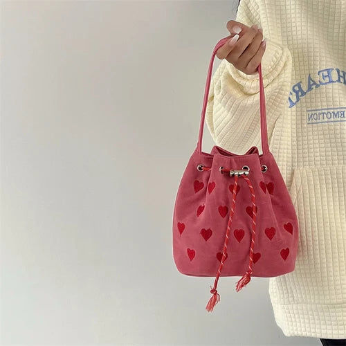 Pink Heart Bucket Purse Love Messenger Bag