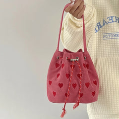 Pink Heart Bucket Purse Love Messenger Bag
