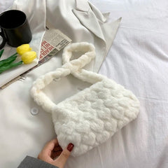 Pink Heart Lady Faux Fur Shoulder Bag Winter Warm Furry Plush Crossbody Purse