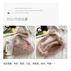Pink Heart Lady Faux Fur Shoulder Bag Winter Warm Furry Plush Crossbody Purse