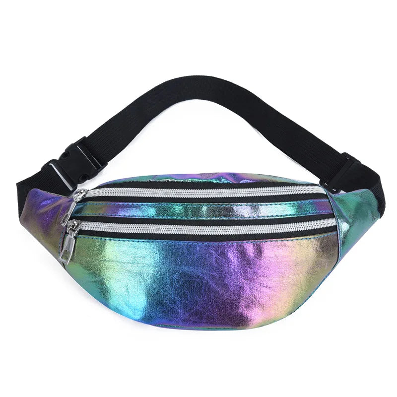 Pink Holographic Fanny Pack Laser PU Waist Bag for Girls