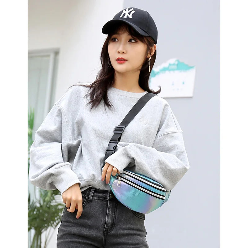 Pink Holographic Fanny Pack Laser Waist Bag for Women