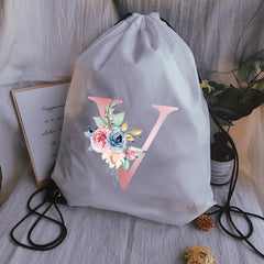 Pink Letter Print Sports Bag Drawstring Backpack Women Waterproof